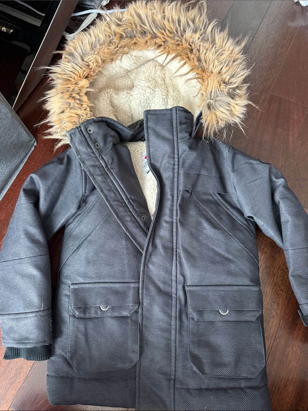 Appaman City Transit Black Hooded Parka Jacket with Faux Fur Trim